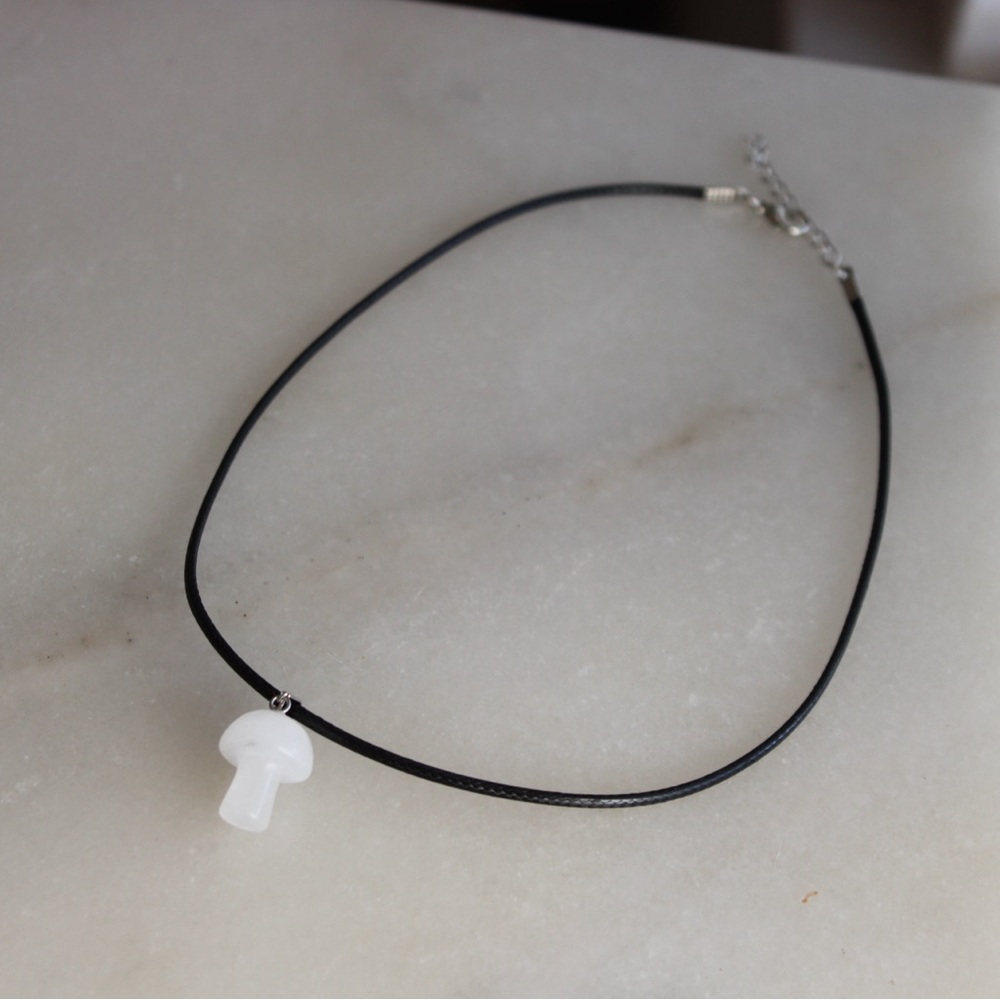 Mushroom Necklace Clear Quartz Crystal Pendant Black 18 - 20 Inch Cord